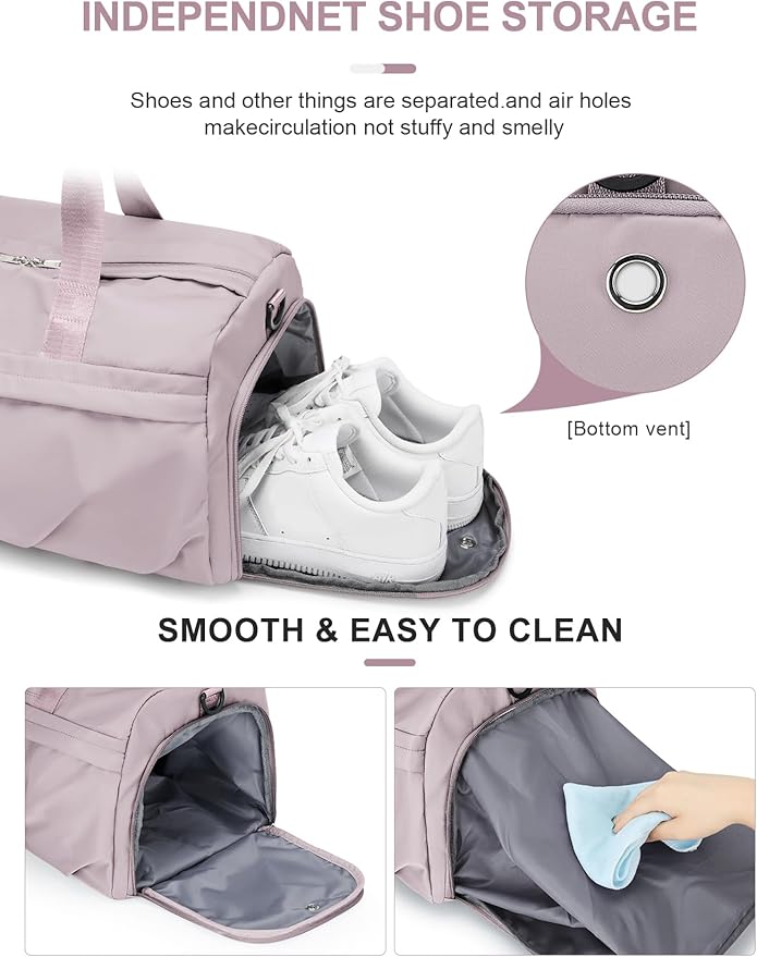 Gym Bag for Women Duffle Bag with Shoe Compartment Yoga Mat Bag Sports Workout Bag Weekend Overnight Bag, Light Pink