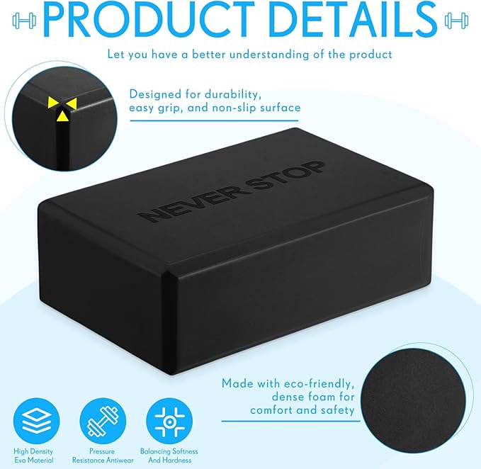 4 Pack Yoga Blocks Non Slip Pilates Brick Foam Blocks Pilates Dance Gymnastics Workout Fitness Props Tool for Stretching Meditation and Exercise