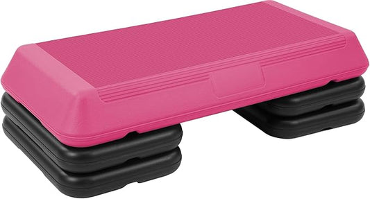 Fitvids Step Aerobic Platform, Exercise Step with 5 levels Adjustable Height, 4 Stackable Risers, Fitness Training Workout Stepper for Home Gym, Cardio Strength, Multiple Options