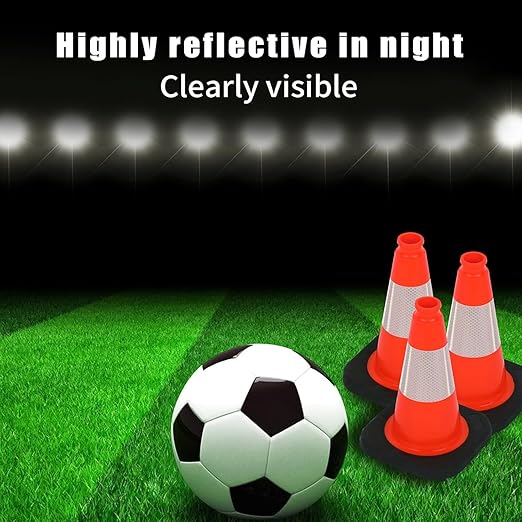 BESEA 4 Pack 12 Inch Red Traffic Cones with 4 Inch Reflective Collar, Heavy Duty PVC Safety Cones with 8.5 x 8.5 Inch Base for Parking, Driving Practice, Sports Training, and Construction