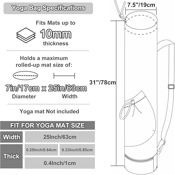 sportsnew Yoga Mat Bag with Water Bottle Pocket and Bottom Wet Pocket, Exercise Yoga Mat Carrier Multi-Functional Storage Bag, Patent pending