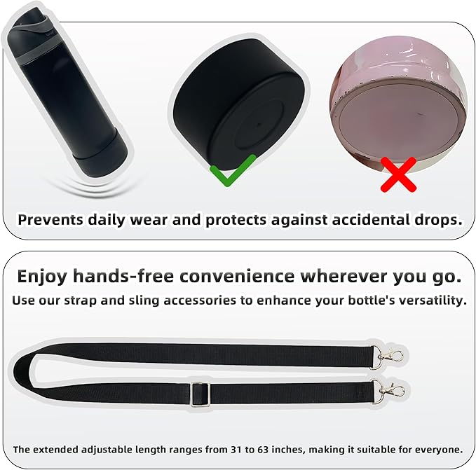 Silicone Boot Set for Owala Water Bottle 24 oz, 32 oz, 40 oz - Includes Non-Slip Sleeve, Shoulder Strap & Handle Strap, Perfect Owala Accessories, Fits Owala Tumbler, Owala FreeSip, Candy Coated