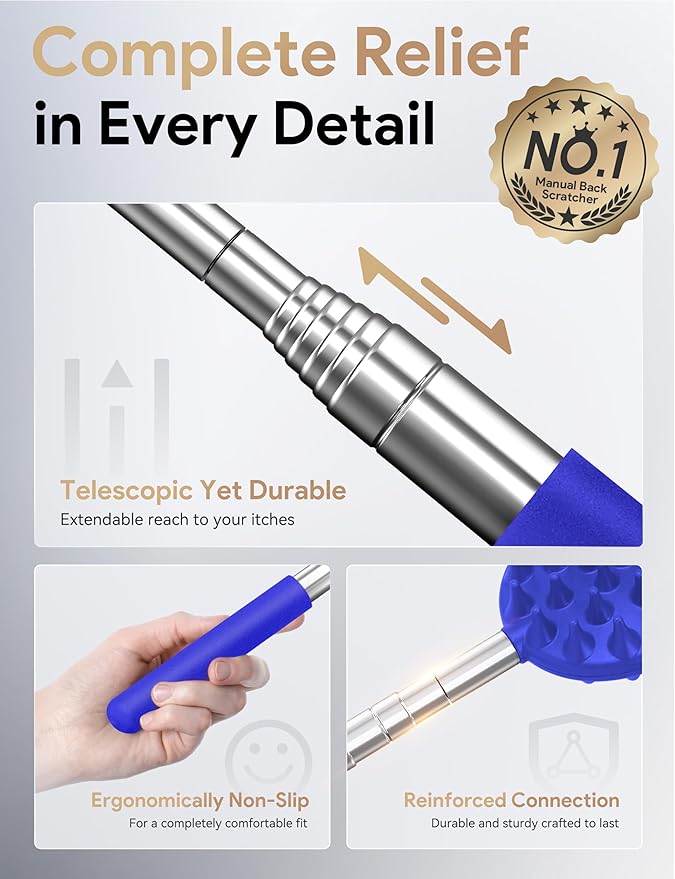 TUKUOS Telescoping Back Scratcher with 4Pcs Detachable Scratching Heads, Back Scratcher for Men/Women,Dual Sides Scratcher/Metal Paw/Rake Scratcher Christmas Gifts Stocking Stuffers for Women Men