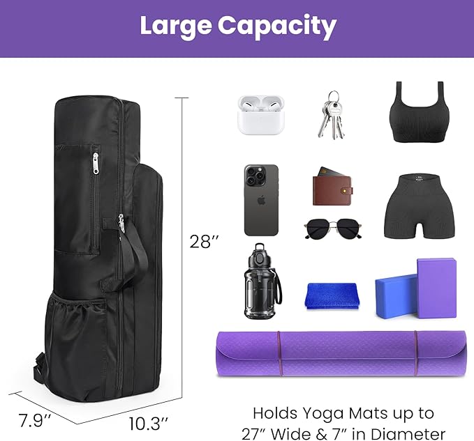 Yoga Mat Bag Backpack for Women and Men with Multi-Pockets for Mats Blocks and Accessories, Waterproof Yoga Mat Carrier Holder for Workouts, Gym, Pilates