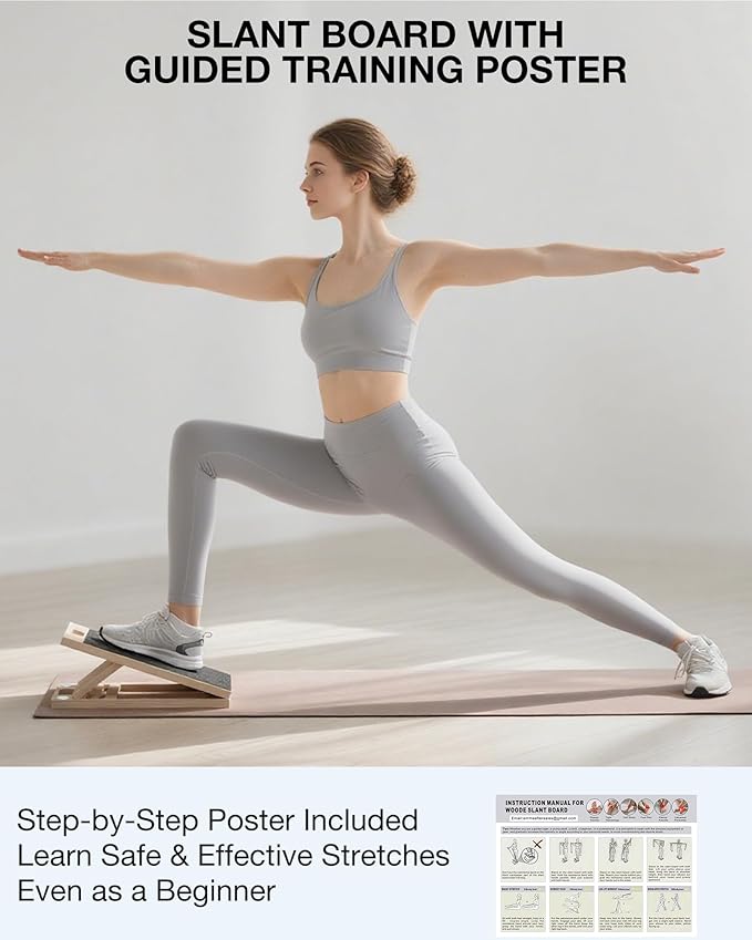 TEMI Slant Board for Calf-Stretching - Wooden Incline Wedge Stretcher for Squats, Foot & Ankle Mobility, Portable Fitness Equipment, Balance Block