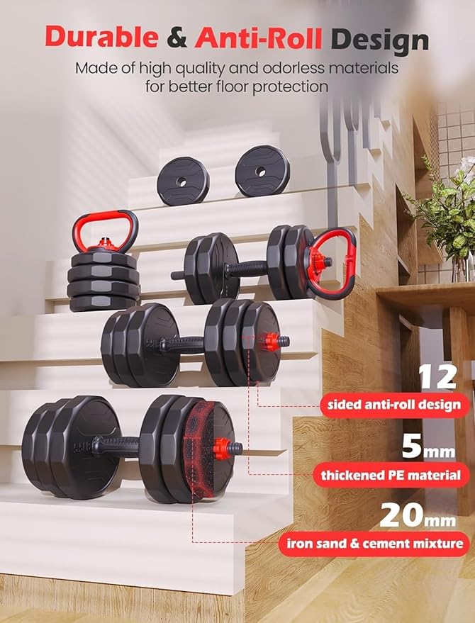 Adjustable Dumbbells, 20/30/40/55/60/70/80/90lbs Free Weight Set with Connector, 2 or 3 in 1 Dumbbells Used as Barbell, Kettlebells, Fitness Exercises for Home Gym Suitable for Men/Women