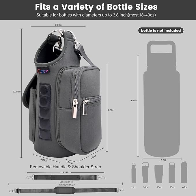 icolor Magnetic Gym Bag Water Bottle Carrier Holder with Phone Pockets & Shoulder Strap,Gym Magnetic Bag 5 Built-in Magnets Gym Accessories Organizer Magnetic Bottle Pouch Sleeve for Men Women