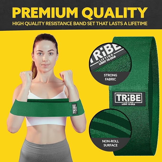 Tribe Lifting Fabric Resistance Bands for Legs - Workout Bands Resistance Bands for Men and Women - Booty Bands for Working Out - Exercise Bands Resistance Bands Set - Elastic Bands for Exercise