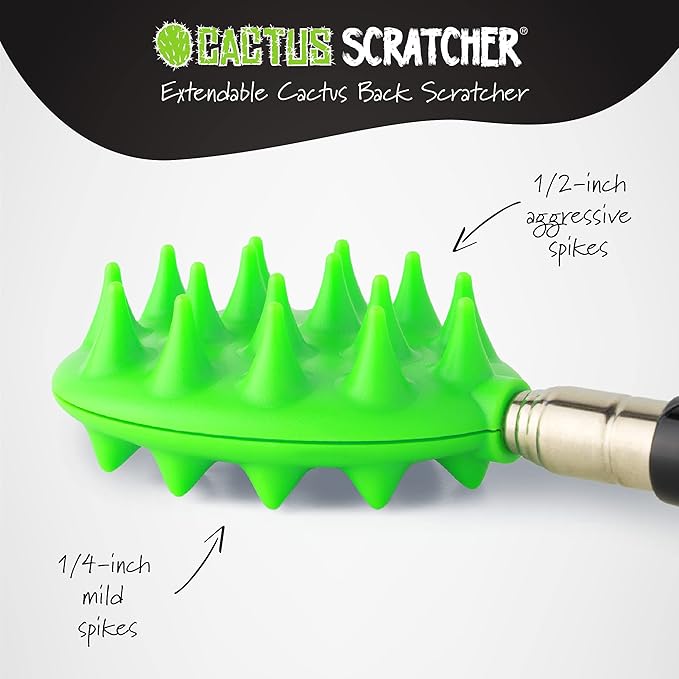 Cactus Scratcher Extendable Telescopic Back Scratcher - Extends 25" Long Double Sided Retractable Scratching Tool for Hand, Neck, Head, and Body - Universal Gift for Family, Pets, and Friends, Glow