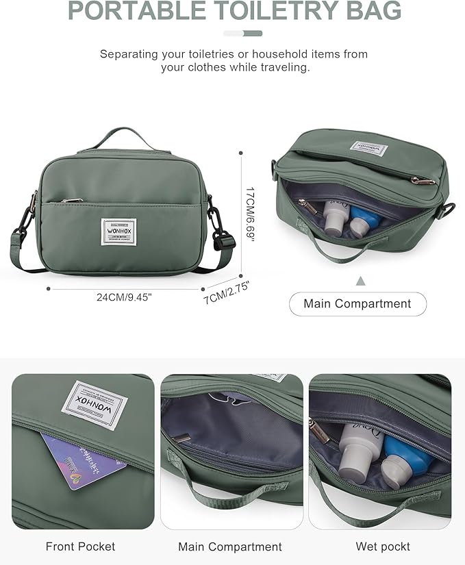 Gym Bag for Women Men, Sport Duffel Bag with Toiletry Bag & Shoe Compartment,Waterproof Travel Weekender Overnight Carry on Bag for Yoga with Trolley Sleeve, Green Set