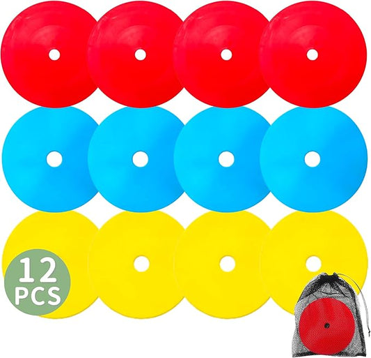 LEZER 6 Inch 8 Inch Flat Cones, Spot Markers, Soccer Cones, Field Court Markers, Sit Spots, Flat Discs, Soccer Training Equipment, Agility Practice, Football, Made in Taiwan