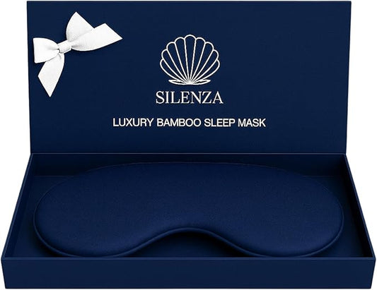 Luxury Bamboo Sleep Mask – Ultra-Soft Cooling Eye Mask for 100% Light Blocking, Adjustable Comfort Strap, Perfect for Travel & Better Sleep (Navy)