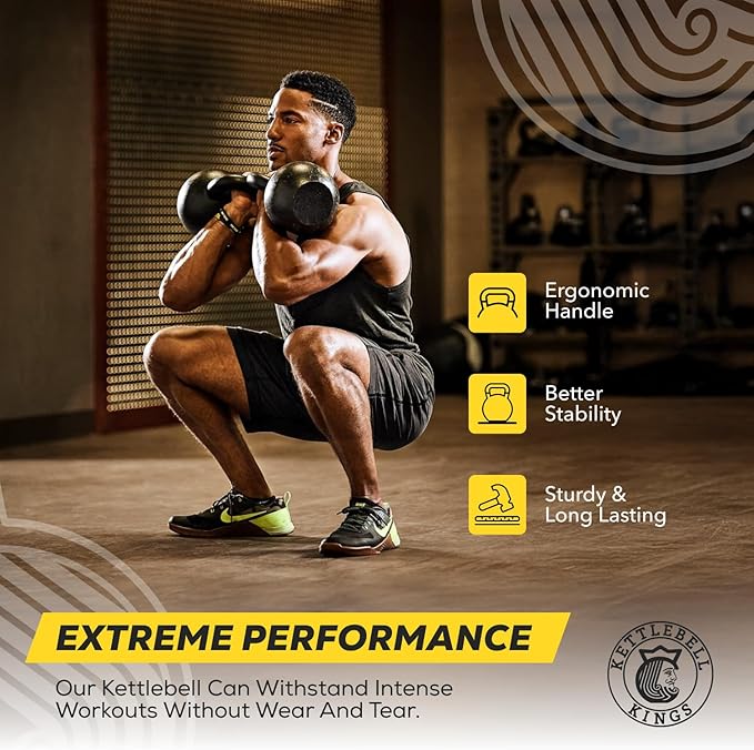 Kettlebell Kings Powder Coated Kettlebell Weights 5-90 LB | Workout Gym Equipment & Strength training sets for Women & Men | Durable Coating for Grip Strength, Rust Prevention