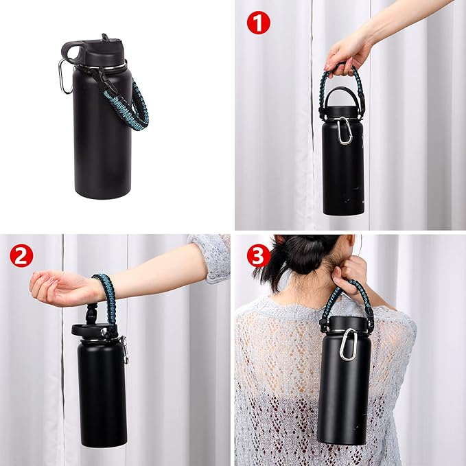 Wongeto Paracord Handle Carrier Holder with Shoulder Strap,Compatible with Hydro Flask Wide Mouth Water Bottles