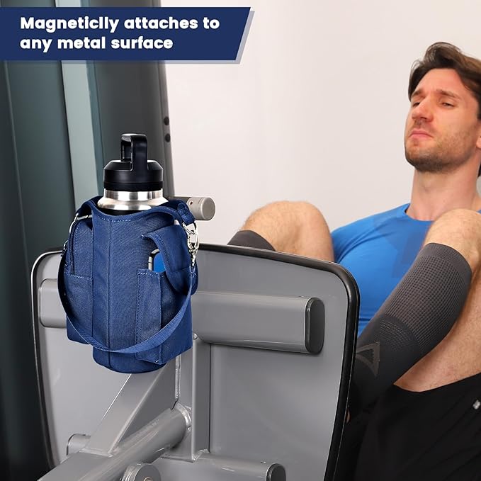 icolor Magnetic Gym Bag Water Bottle Carrier Holder with Phone Pockets & Shoulder Strap,Gym Magnetic Bag 5 Built-in Magnets Gym Accessories Organizer Magnetic Bottle Pouch Sleeve for Men Women