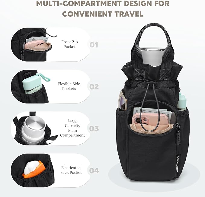 Large Water Bottle Bag for 32/40/42//64oz Water Bottle,Casual Drawstring Crossbody Water Cup Bag