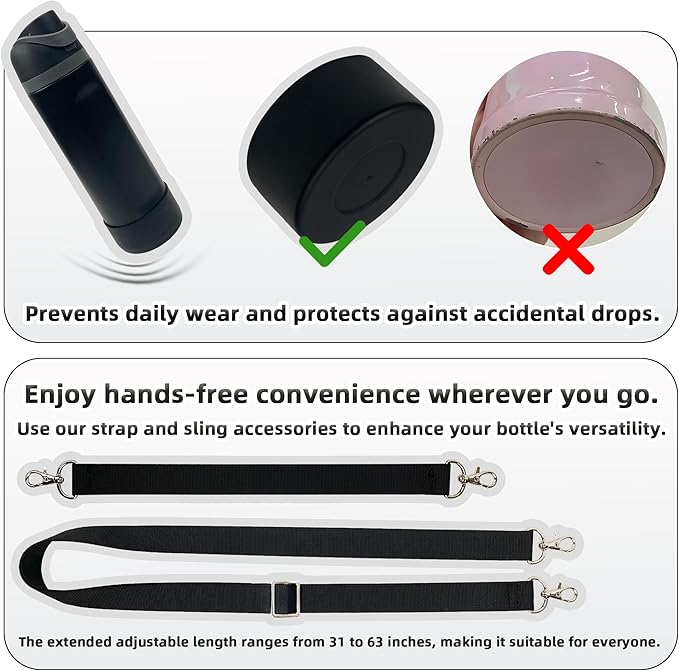 Silicone Boot Set for Owala Water Bottle 24 oz, 32 oz, 40 oz - Includes Non-Slip Sleeve, Shoulder Strap & Handle Strap, Perfect Owala Accessories, Fits Owala Tumbler, Owala FreeSip, Candy Coated