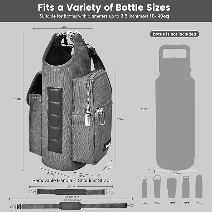 icolor Magnetic Gym Bag Water Bottle Carrier Holder with Phone Pockets & Shoulder Strap,Gym Magnetic Bag 5 Built-in Magnets Gym Accessories Organizer Magnetic Bottle Pouch Sleeve for Men Women