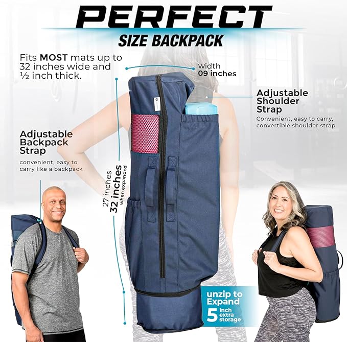 MAGNILAY Yoga Mat Bag - for Women and Men, Yoga Bag with Pockets and Adjustable Strap, Yoga Mat Carrier, Fits Mats Blocks and Yoga Accessories for Workouts, (32”L x 9” Diameter)