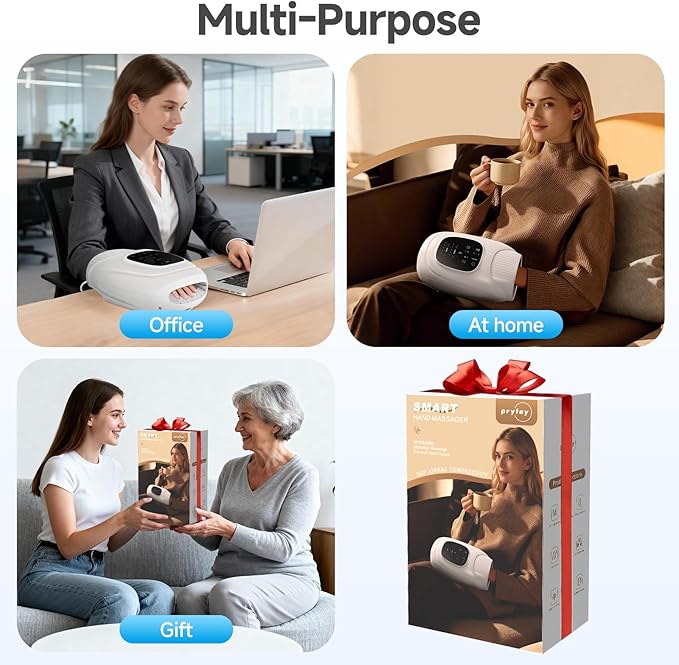 Hand Massager with Heat and Compression, Hand Massage with 2 Vibration 6 Modes 6 Intensities, Electric Hand Massager for Arthritis and Carpal Tunnel Relief, Christmas Gifts for Women Men, White