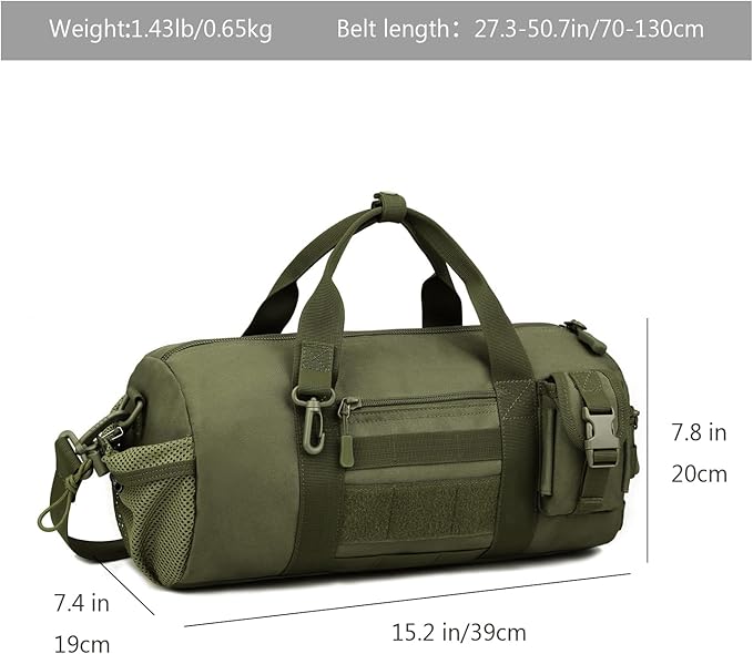 ArcEnCiel Small Tactical Duffle Bag Men Gym Pack Military Molle Shoulder Bags Shoes Storage Sports Handbag with Patch (Green)