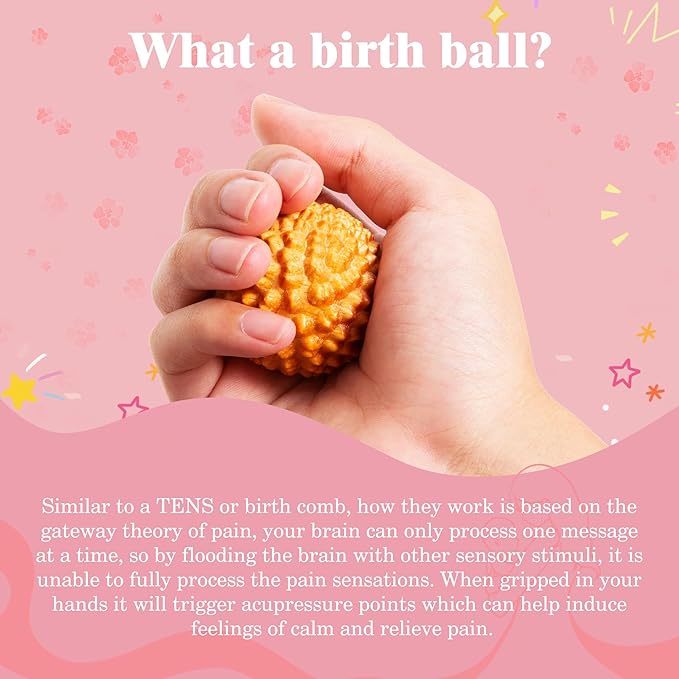 Wooden Massage Ball - 2pcs Acupressure Ball for Natural Labor and Delivery Essentials, Birthing Comb, Labor Comb Spiky Massage Ball Stress Relief