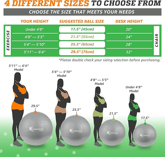 SmarterLife Exercise Ball Yoga Ball for Fitness, Balance, Stability, or Pregnancy, Gym Ball for Core Workout, Physical Therapy, Yoga Ball Chair for Office, Anti-Slip Anti-Burst