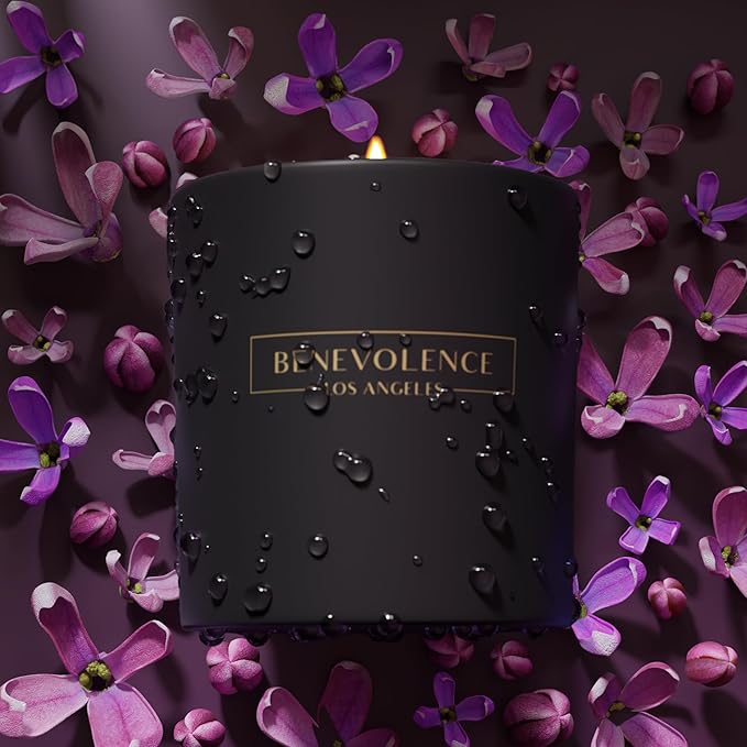 Benevolence LA Lavender & Lilac Scented Candle | Soy Candles, Black Candle for Home | Gifts for Women and Men | Home Fragrance | Aromatherapy | Bathroom Freshener | 8oz, 45 Hour Burn