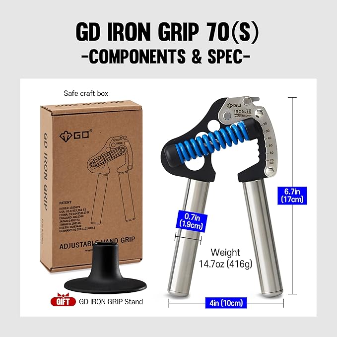 GD IRON GRIP 70 Hand Grip Strengthener (Adjustable hand grip) Wrist and Forearm Strength Trainer Hand Strengthner