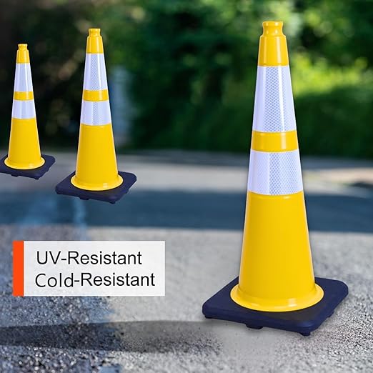 BESEA 8Pack 36” inch Traffic Cones Yellow Road Parking Cones Construction Safety Cone Structurally Stable for Traffic Control(Blue Color)