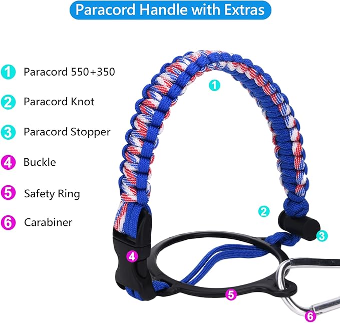 Wongeto Paracord Handle Carrier Holder with Shoulder Strap,Compatible with Hydro Flask Wide Mouth Water Bottles