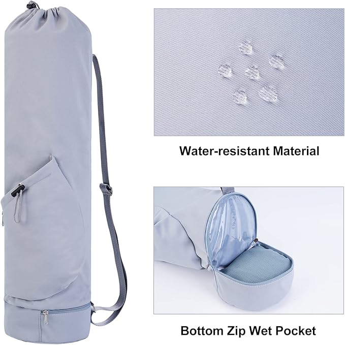 sportsnew Yoga Mat Bag with Water Bottle Pocket and Bottom Wet Pocket, Exercise Yoga Mat Carrier Multi-Functional Storage Bag, Patent pending