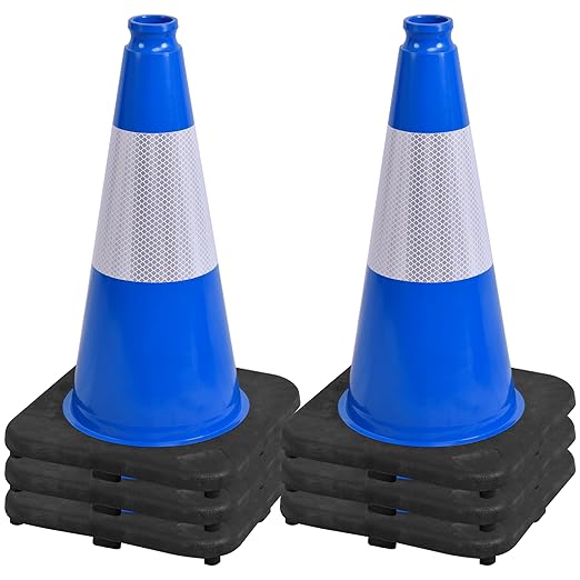 OrangeStar 18" Traffic Cones 6-Pack Blue Safety Cones with Reflective Collars, Heavy Duty Base for Construction, Parking Lot, Road Work, Flexible PVC, Indoor & Outdoor Use