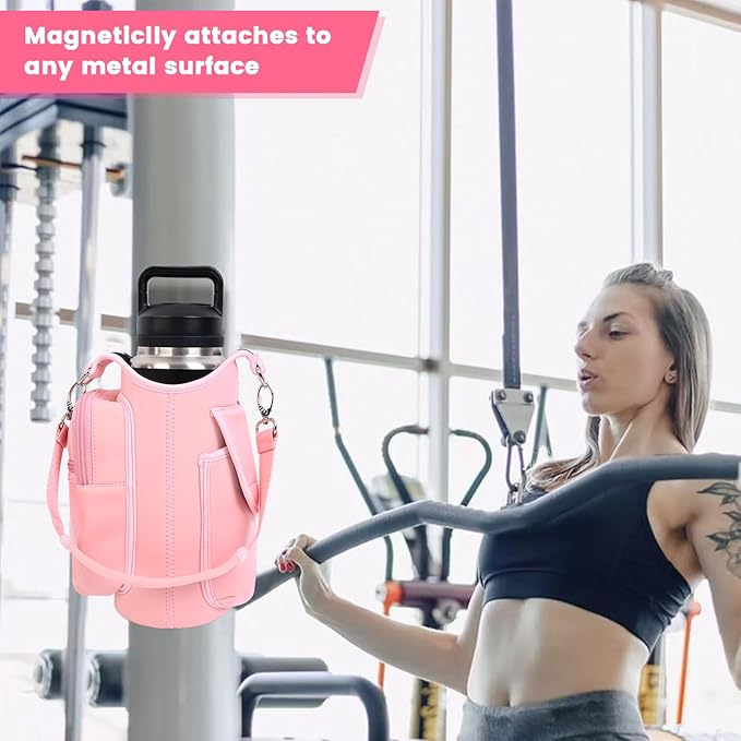 icolor Magnetic Gym Bag Water Bottle Carrier Holder with Phone Pockets & Shoulder Strap,Gym Magnetic Bag 5 Built-in Magnets Gym Accessories Organizer Magnetic Bottle Pouch Sleeve for Men Women