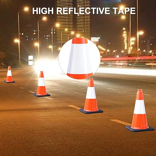 OrangeStar 4-Pack 18" Traffic Cones with Weighted Rubber Base, 6" Reflective Collar, Orange Safety Cones for Parking Lot, Road Construction, Warehouse, Highway, Weatherproof PVC