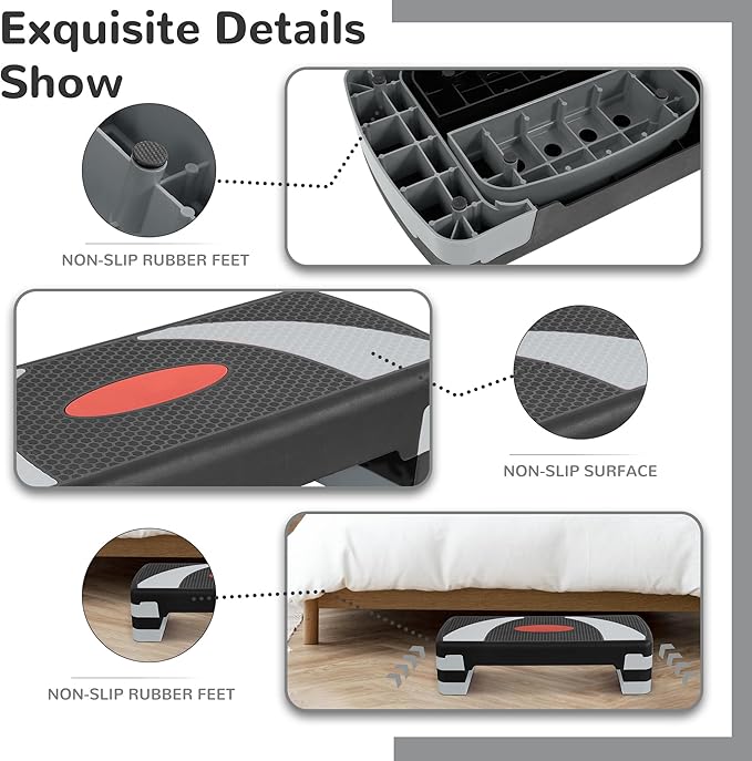 Fitvids Fitvids Step Aerobic Platform, 31" Exercise Step with 3 levels Adjustable Height, 4 Stackable Risers, Fitness Training Workout Stepper for Home Gym, Cardio Strength