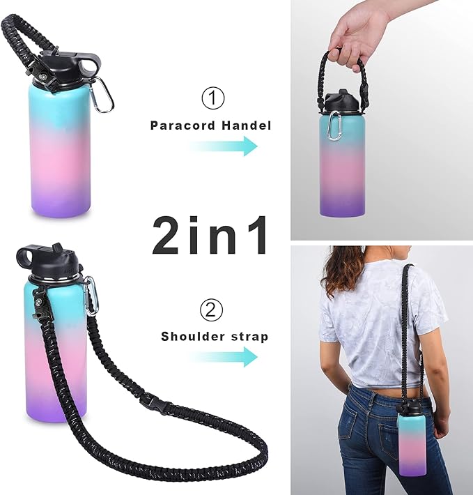 Wongeto Paracord Handle Carrier Holder with Shoulder Strap,Compatible with Hydro Flask Wide Mouth Water Bottles