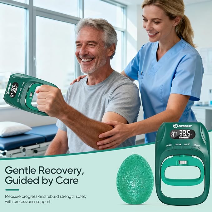 FitBeast Grip Strength Tester Set with Hand Strengthening Tools – Track Progress, Build Strength & Support Hand Recovery (3-in-1 Kit)