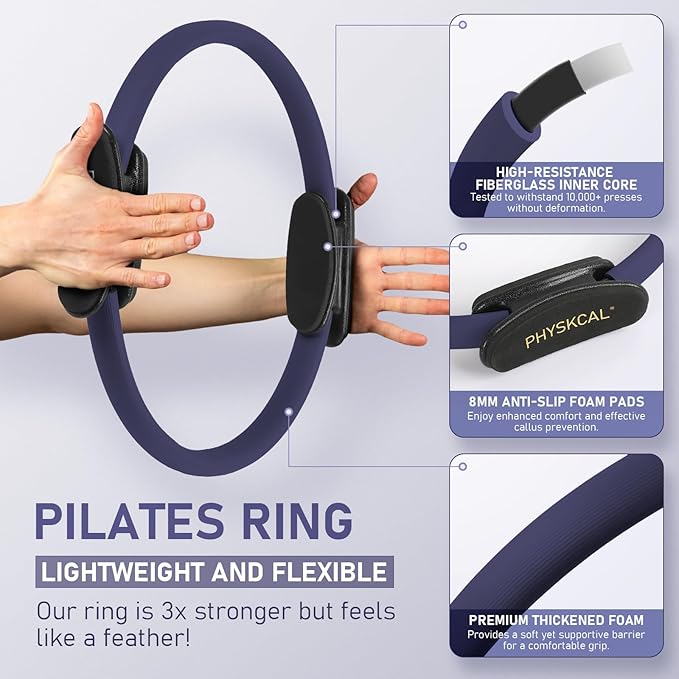 Pilates Kit, 15-Inch Pilates Ring with 1x Core Ball, 3X Resistant Loops and 2X Flex Bands, Home Pilates on Mat Essential Kit