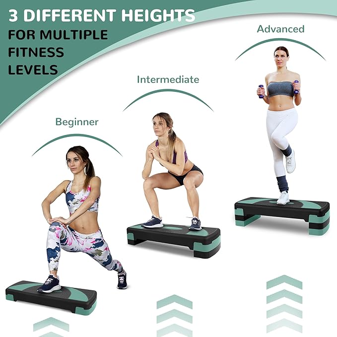 Fitvids Fitvids Step Aerobic Platform, 31" Exercise Step with 3 levels Adjustable Height, 4 Stackable Risers, Fitness Training Workout Stepper for Home Gym, Cardio Strength