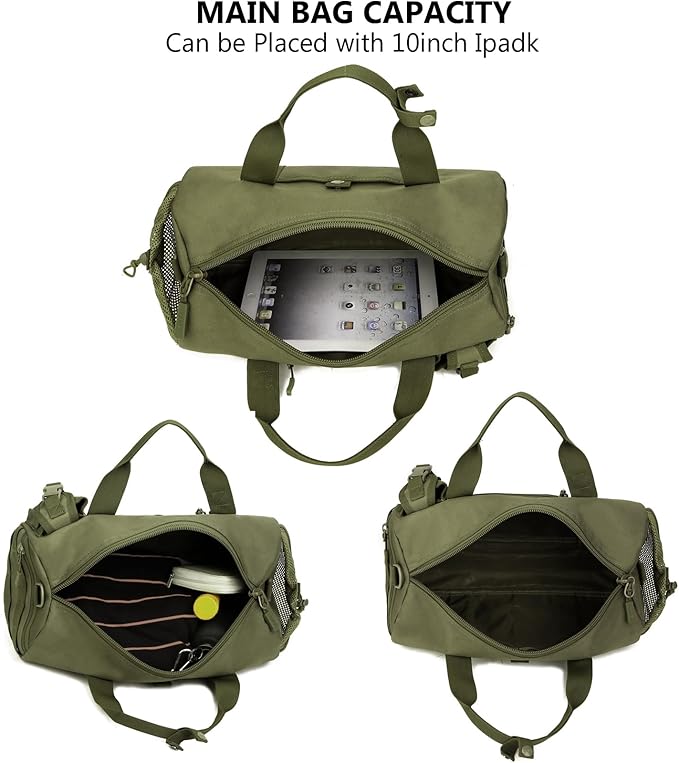 ArcEnCiel Small Tactical Duffle Bag Men Gym Pack Military Molle Shoulder Bags Shoes Storage Sports Handbag with Patch (Green)