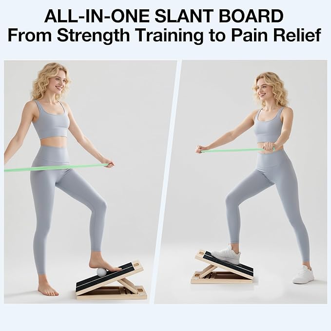 TEMI Slant Board for Calf-Stretching - Wooden Incline Wedge Stretcher for Squats, Foot & Ankle Mobility, Portable Fitness Equipment, Balance Block