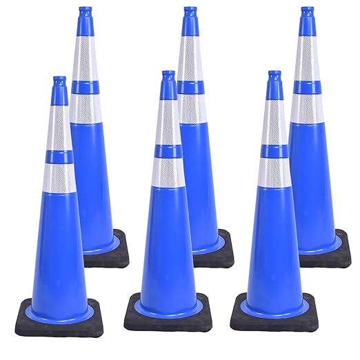 BESEA 6Pack 36” inch Traffic Cones Blue Road Parking Cones Construction Safety Cone Structurally Stable for Traffic Control(Blue Color)
