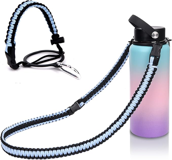 Wongeto Paracord Handle Carrier Holder with Shoulder Strap,Compatible with Hydro Flask Wide Mouth Water Bottles