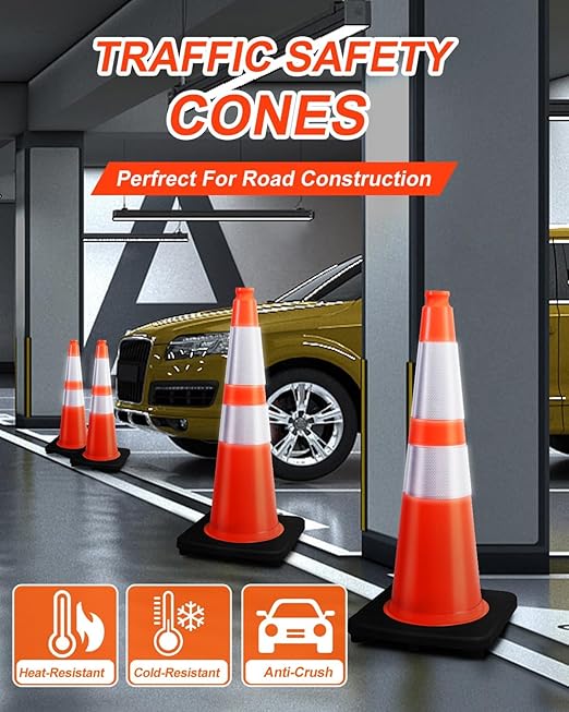 BESEA 4PACK 28” inch Traffic Safety Cones Orange Road Parking Cones Heavy Duty Construction Cone Structurally Stable for Traffic Control at Public Place