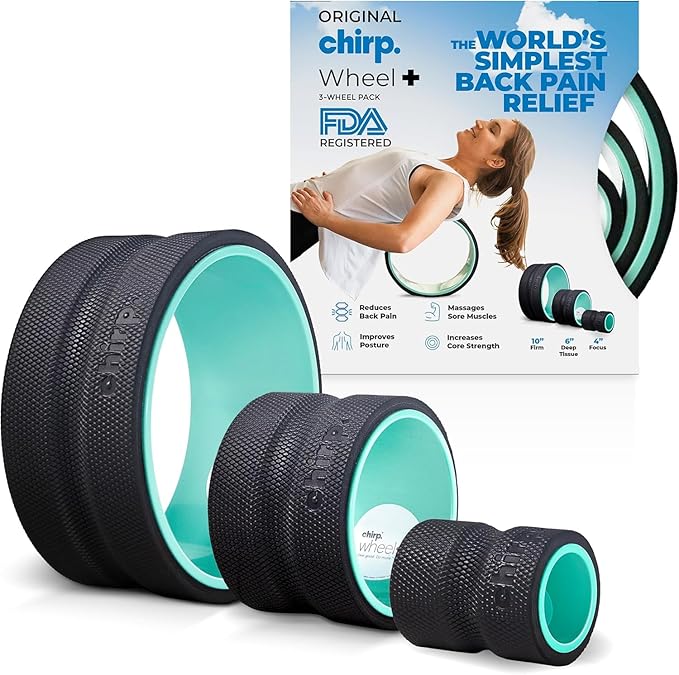 Chirp Wheel Foam Roller 3-Pack with Base – Back Pain Relief & Massage Roller Bundle, High Density Foam Rollers for Physical Therapy, Exercise & Relaxation – Mint – Compatible Base Included