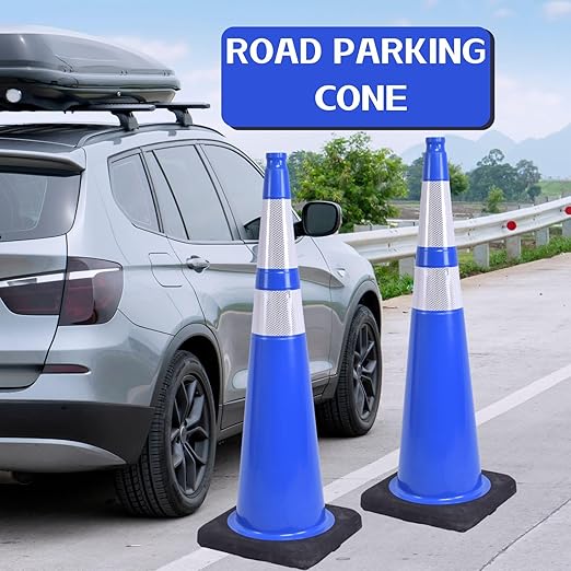 BESEA 4Pack 36” inch Traffic Cones Blue Road Parking Cones Construction Safety Cone Structurally Stable for Traffic Control(Blue Color)