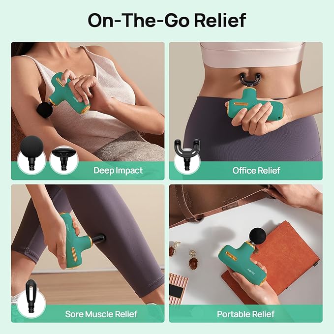 Super Mini Massage Gun Deep Tissue, Pocket-Sized Muscle Massager with 5-Speed & 4 Attachments, Portable Handheld Massager Quiet for Home/Gym/Travel, Ideal Gift for Men & Women, Athletes, Green