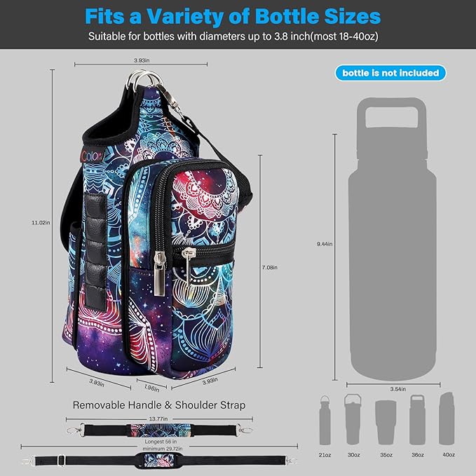 icolor Magnetic Gym Bag Water Bottle Carrier Holder with Phone Pockets & Shoulder Strap,Gym Magnetic Bag 5 Built-in Magnets Gym Accessories Organizer Magnetic Bottle Pouch Sleeve for Men Women