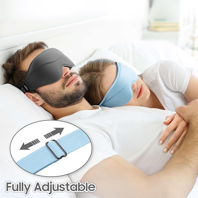 Sleep Mask - Total Blackout 3D Sleeping Mask, Super Lightweight & Silky Soft Eye Mask for Sleeping, Fully Adjustable Fit for Home, Office, Traveling, Meditation, Yoga, Light Blue